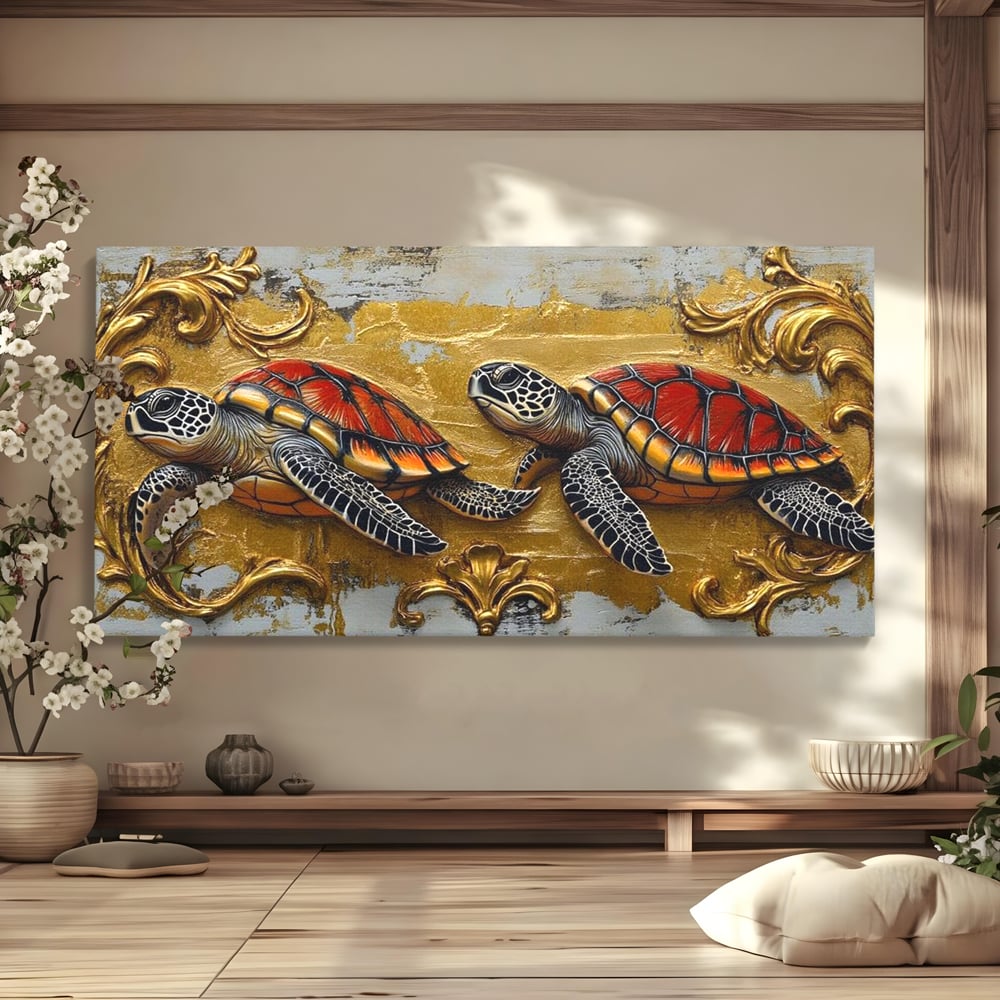 Tablou canvas cu tablou canvas cu doua testoase, fara rama, pe sasiu de lemn